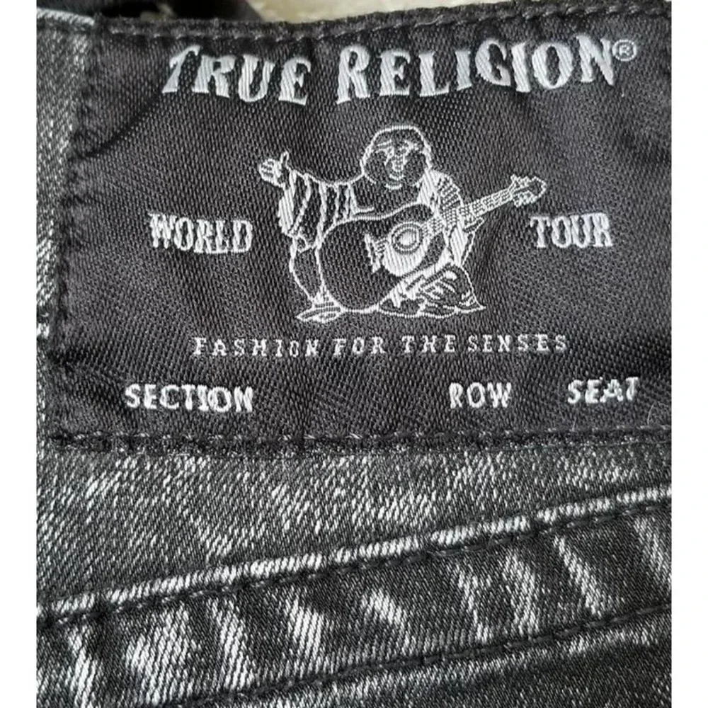 True Religion Jeans Size 33 Ricky Mineral Marble Black Relaxed Straight Leg